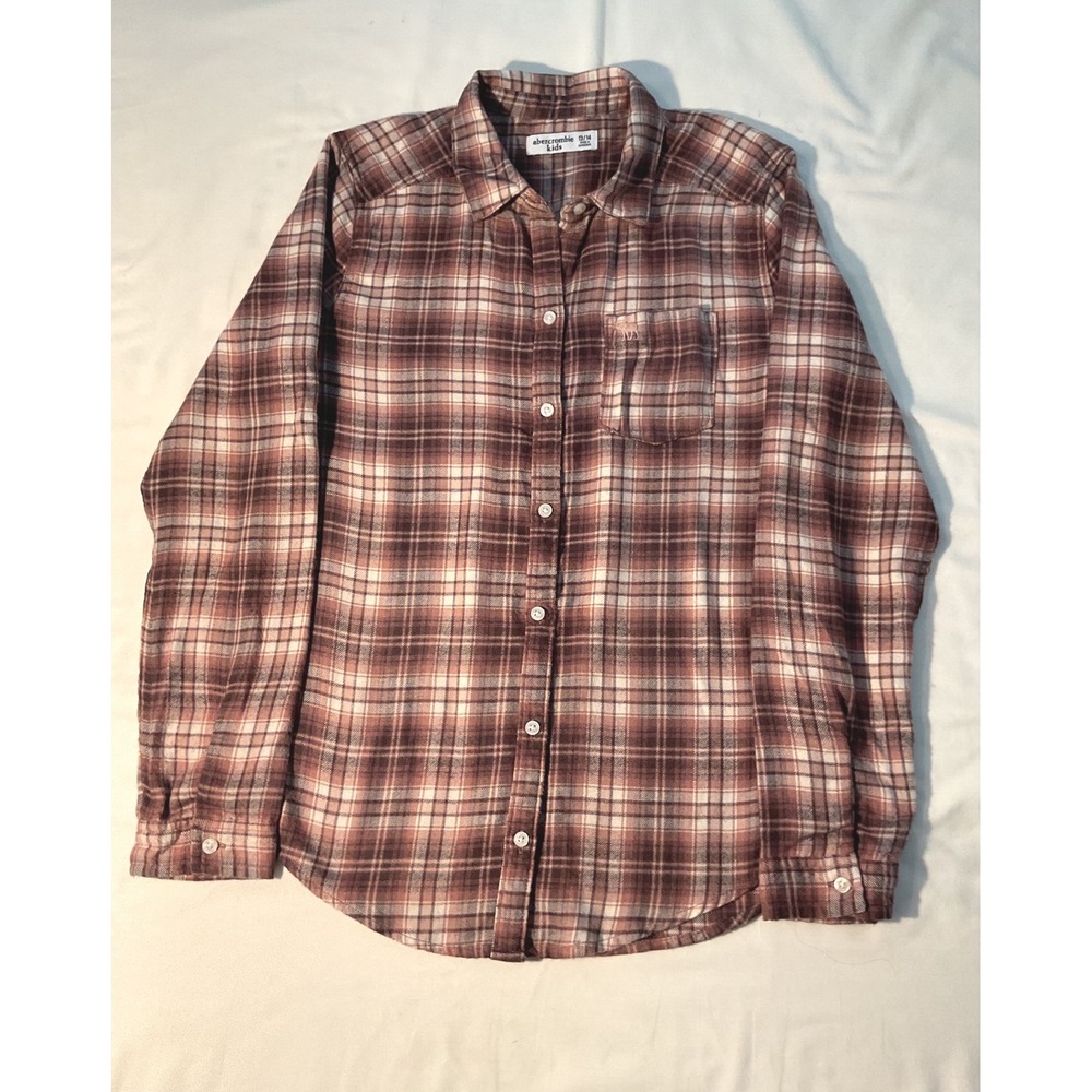 Abercrombie Kids Plaid Flannel Button Down Shirt Brown Tan Size 13/14